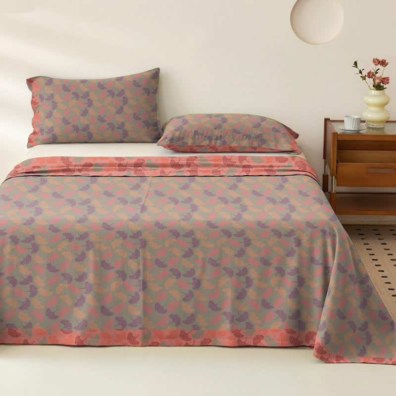 Ginkgo Leaf Cotton Gauze Bedspread - Grey & Pink - 2PCS Pillowcases - 40" x 20" - image 5