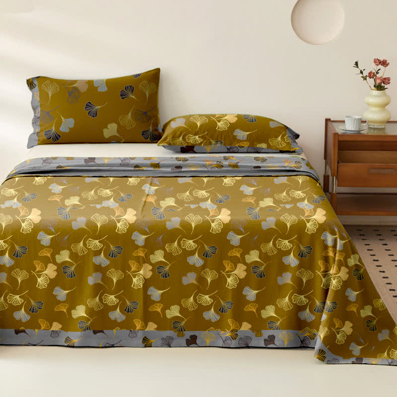 Ownkoti Ginkgo Jacquard Reversible Cotton Gauze Bedspread - Dark Yellow - 2PCS Pillowcases - 40" x 20" - image 0