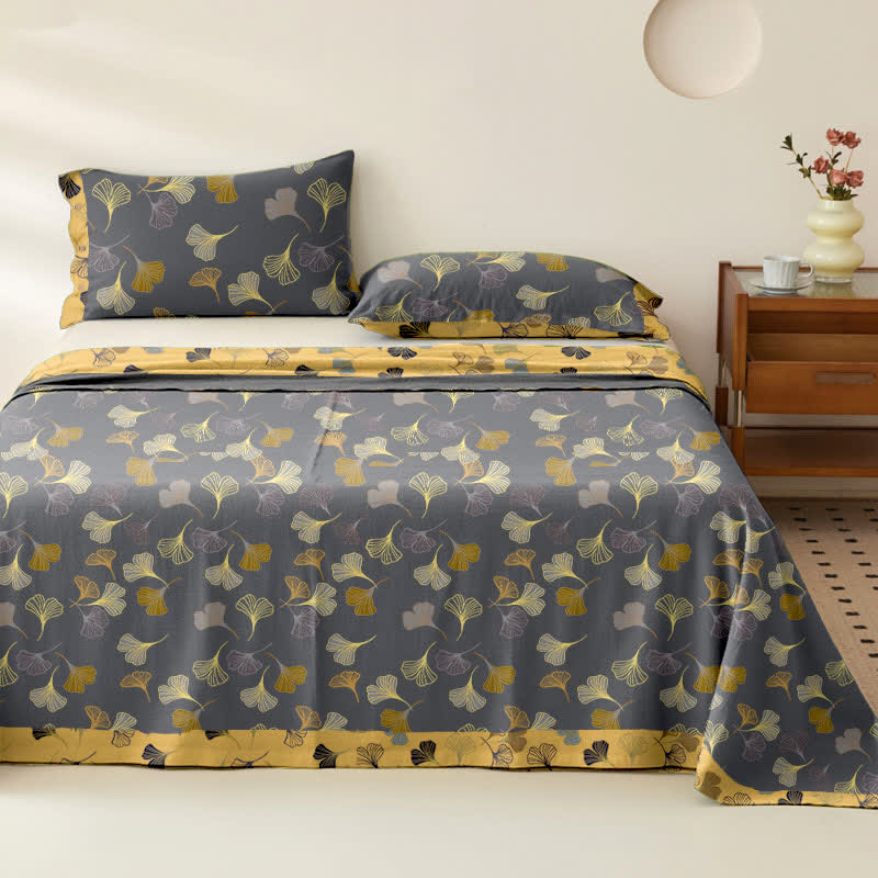 Ownkoti Ginkgo Reversible Cotton Gauze Jacquard Bedspread - Dark Grey - 2PCS Pillowcases - 40" x 20" - image 0