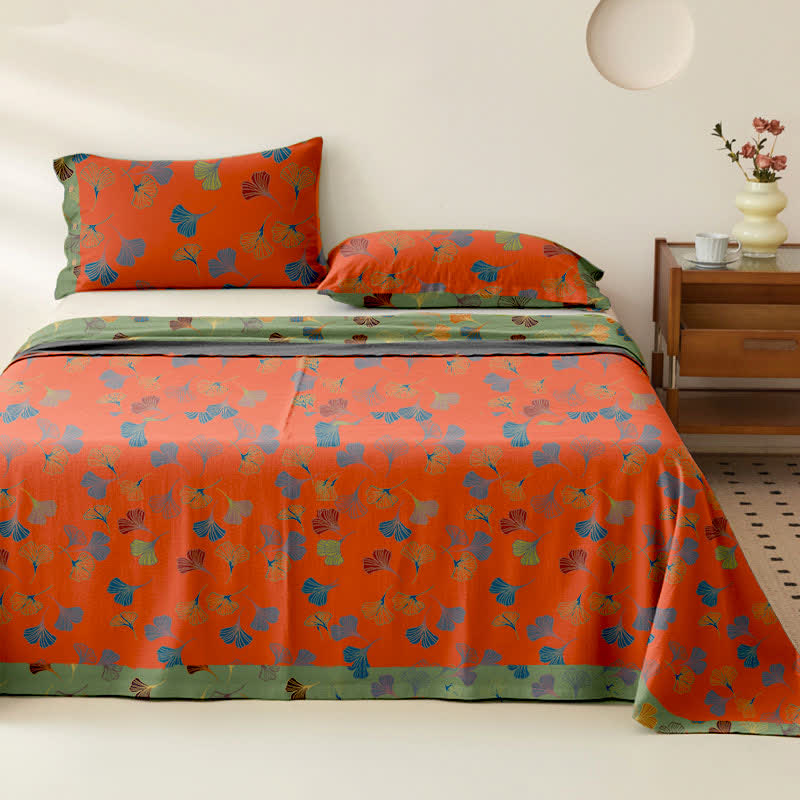 Ownkoti Ginkgo Reversible Cotton Gauze Jacquard Bedspread - Red - 2PCS Pillowcases - 40" x 20" - image 8