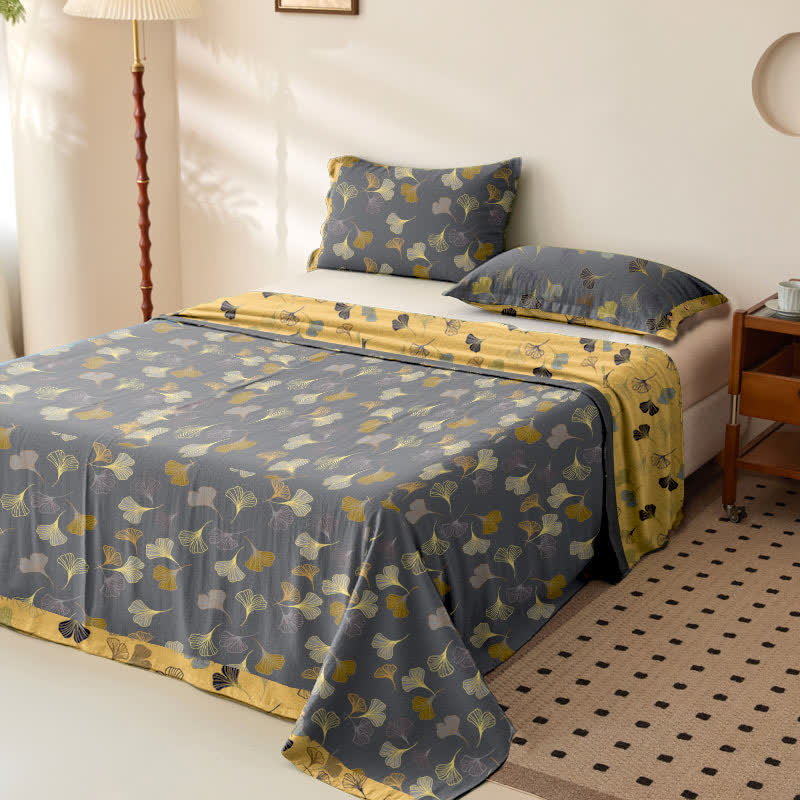 Ownkoti Ginkgo Reversible Cotton Gauze Jacquard Bedspread - image 1
