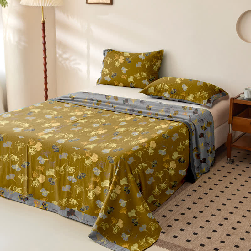Ownkoti Ginkgo Reversible Cotton Gauze Jacquard Bedspread - image 5