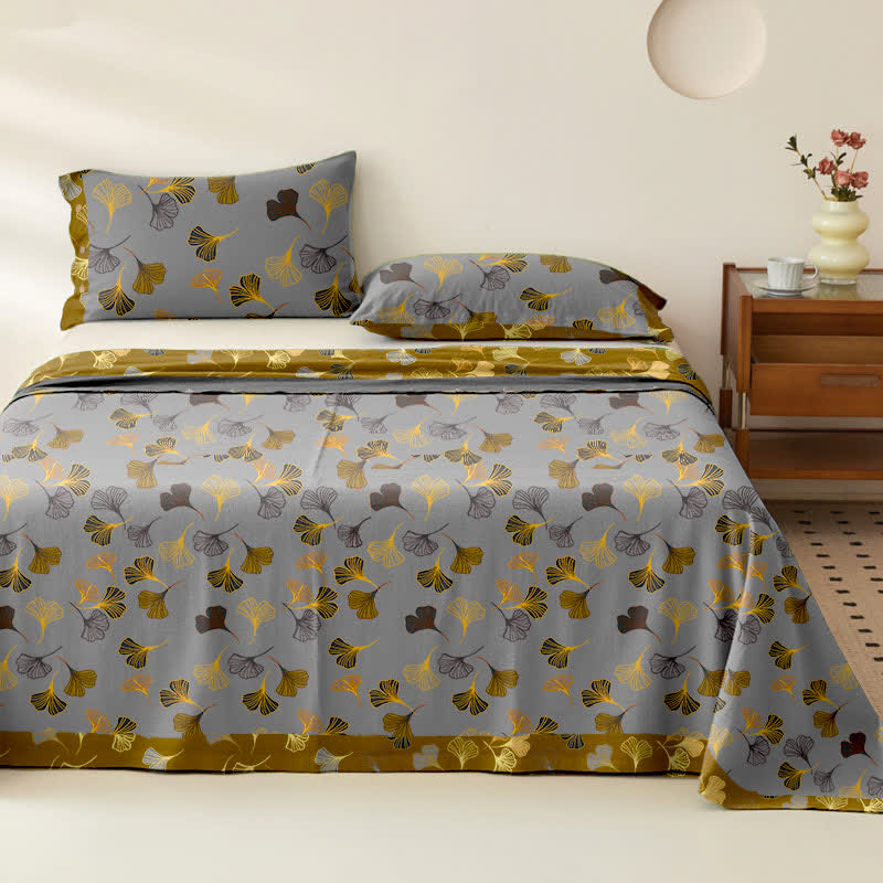 Ownkoti Ginkgo Biloba Cotton Jacquard Sheet Bedspread - Grey - 2PCS Pillowcases - 40" x 20" - image 11