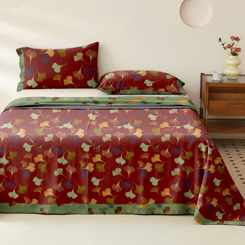Ginkgo Biloba Cotton Jacquard Sheet Bedspread - Wine - 2PCS Pillowcases - 40" x 20" - image 9