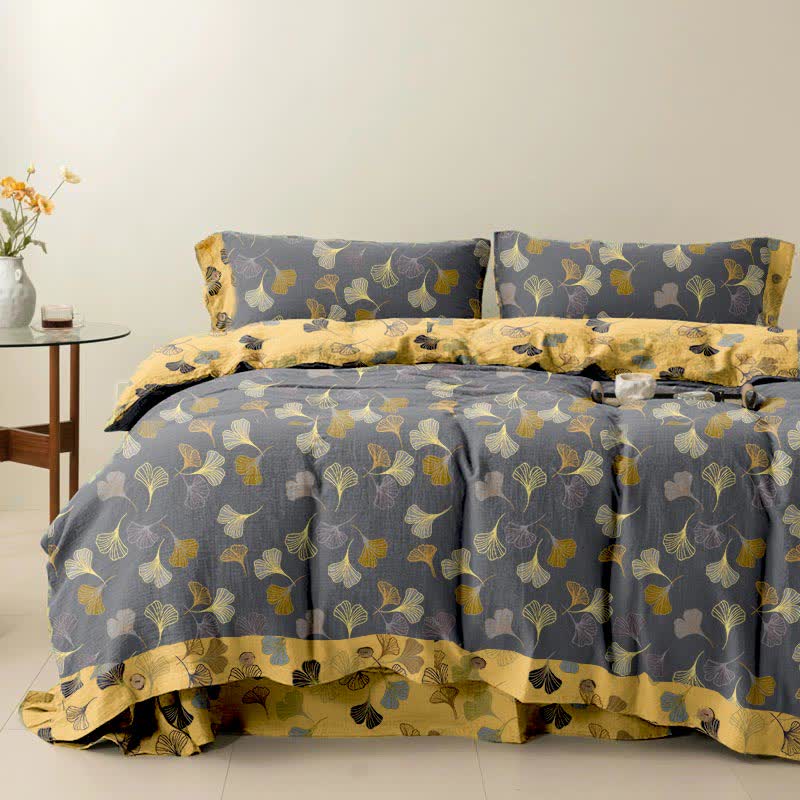 Ownkoti Ginkgo Biloba Cotton Bedding Set(4PCS) - Dark Grey - Cal King - image 32