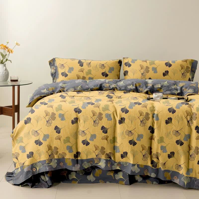 Ginkgo Biloba Cotton Bedding Set(4PCS) - Light Yellow - Cal King - image 28