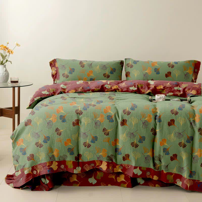 Ginkgo Biloba Cotton Bedding Set(4PCS) - Dark Green - Cal King - image 36