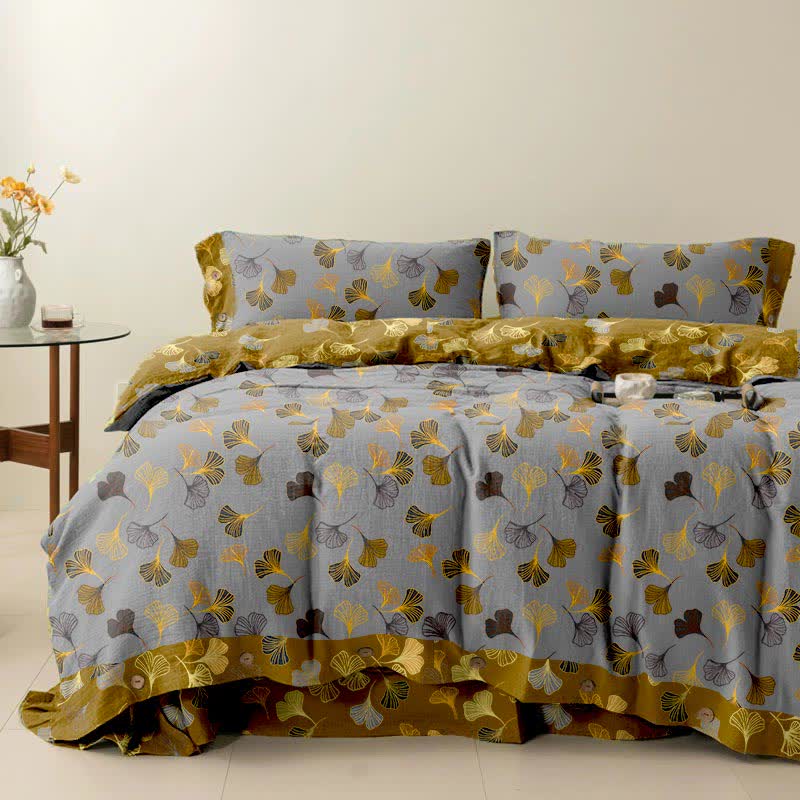 Ownkoti Ginkgo Biloba Cotton Bedding Set(4PCS) - Light Grey - Cal King - image 16