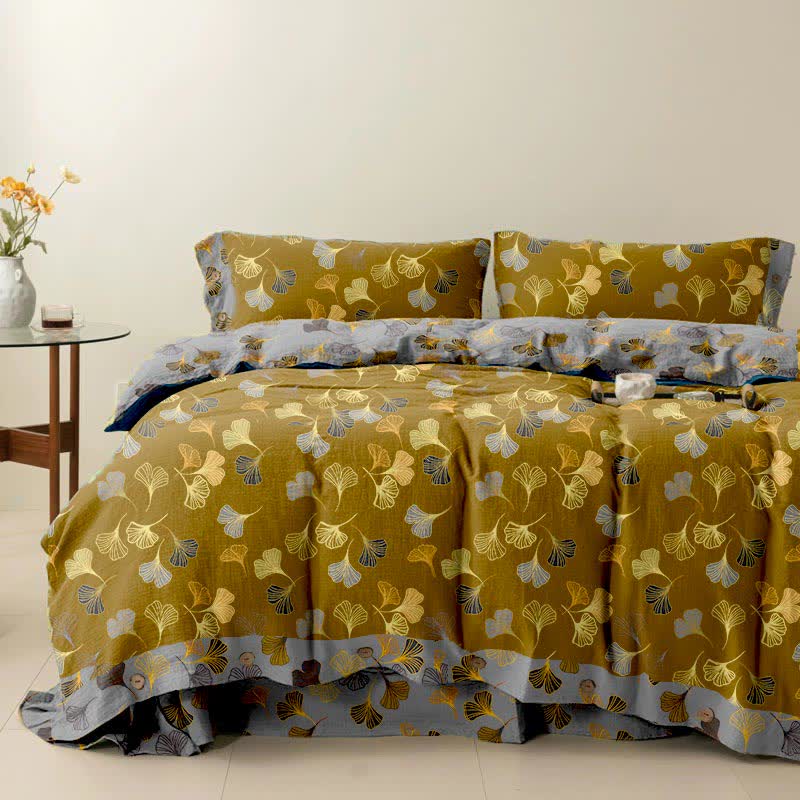 Ownkoti Ginkgo Biloba Cotton Bedding Set(4PCS) - Yellow - Cal King - image 0