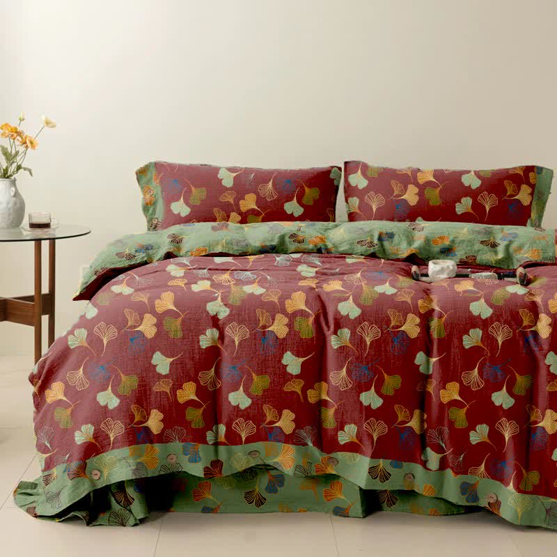 Ownkoti Ginkgo Biloba Cotton Bedding Set(4PCS) - Wine - Cal King - image 20