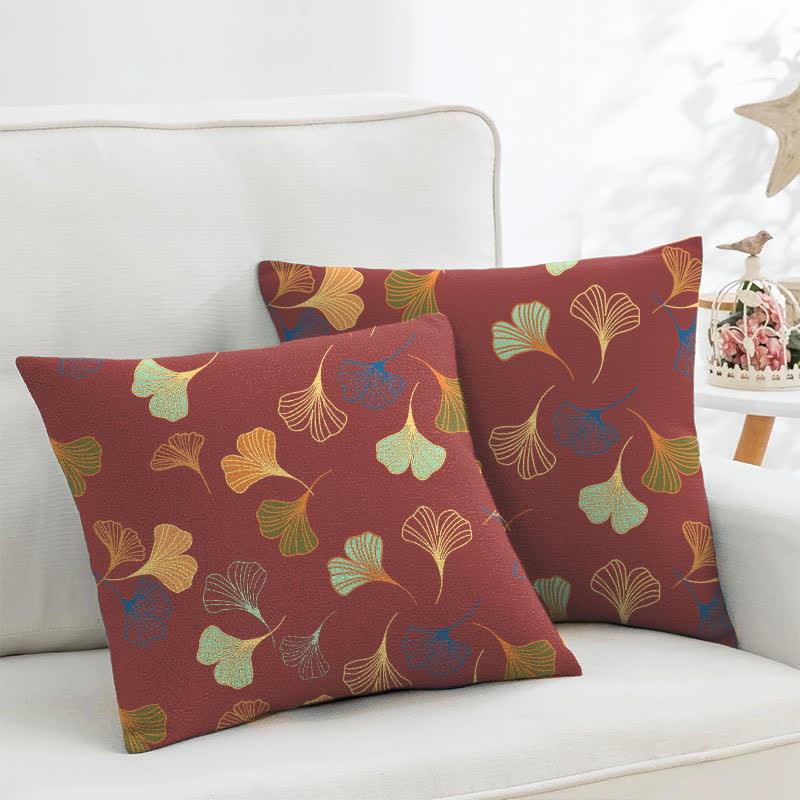 Ginkgo Biloba Cotton Jacquard Square Pillowcases(2PCS) - Red - 18" x 18" - image 16