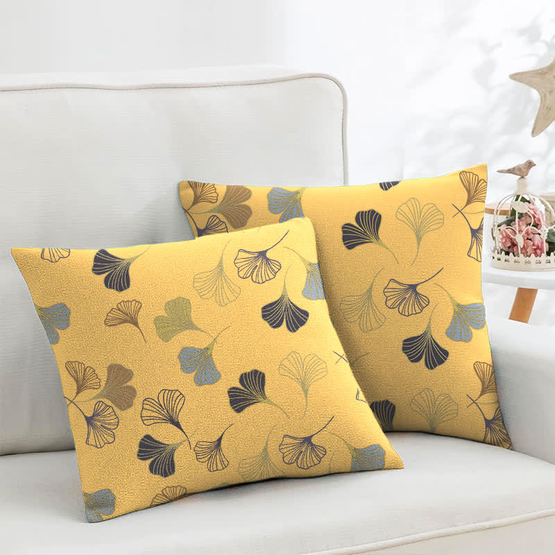 Ginkgo Biloba Cotton Jacquard Square Pillowcases(2PCS) - Light Yellow - 18" x 18" - image 31