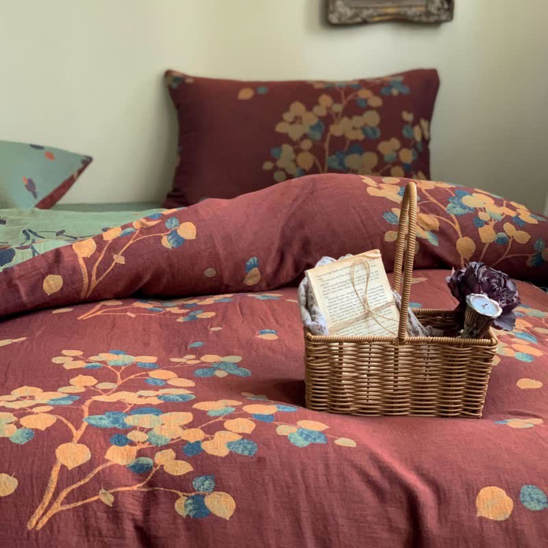 Ownkoti Botanical Cotton Double Gauze Bedding Set(4PCS)