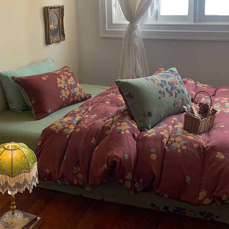 Ownkoti Botanical Cotton Double Gauze Bedding Set(4PCS)