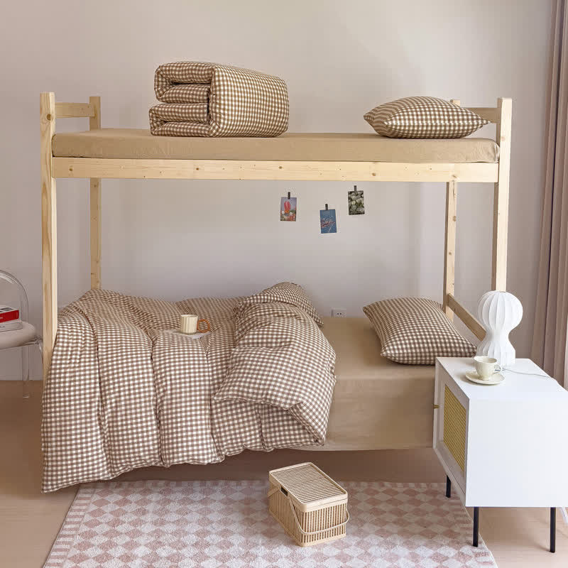 Ownkoti Cotton Plaid Duvet Cover Dorm Bedding Set - Brown - Cal King - image 16