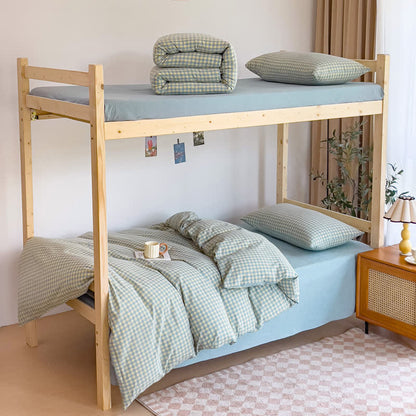 Ownkoti Cotton Plaid Duvet Cover Dorm Bedding Set - Light Blue & Yellow - Cal King - image 13