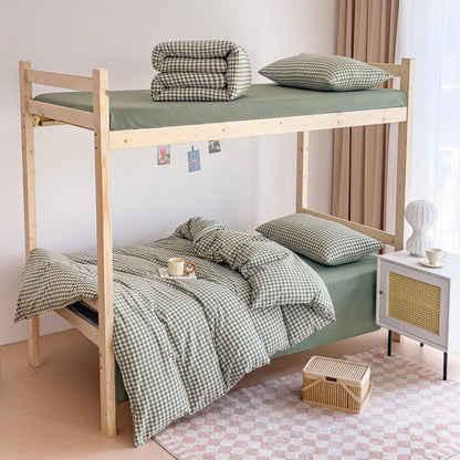 Ownkoti Cotton Plaid Duvet Cover Dorm Bedding Set - Green - Cal King - image 8