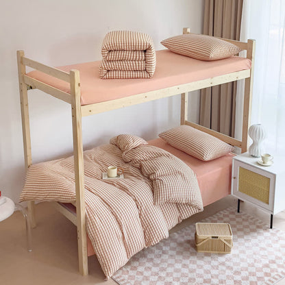 Ownkoti Cotton Plaid Duvet Cover Dorm Bedding Set - Gray Pink - Cal King - image 27