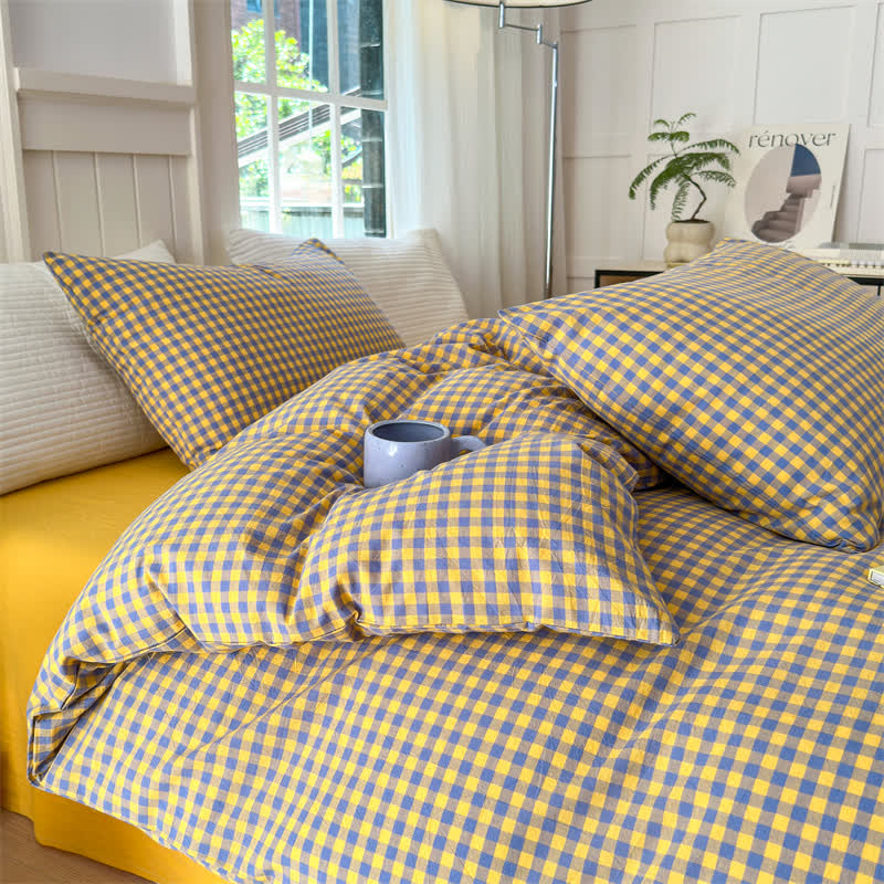 Ownkoti Cotton Plaid Duvet Cover Dorm Bedding Set - image 24