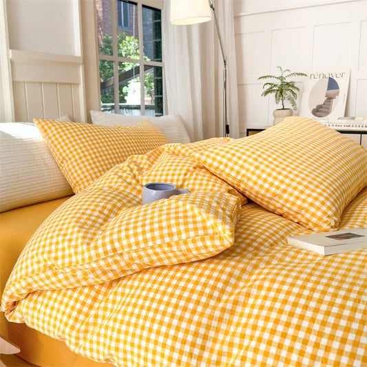 Ownkoti Cotton Plaid Duvet Cover Dorm Bedding Set - image 0