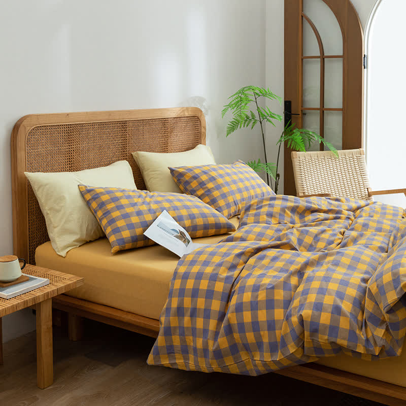 Cotton Checkered Dorm Bedding Set - Purple & Yellow - Cal King - image 3