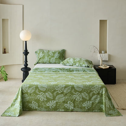 Green Monstera Cotton Gauze Jacquard Bedspread - Green - 2PCS Pillowcases - 41" x 20" - image 5