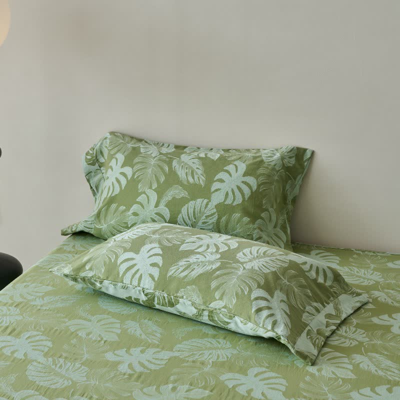 Ownkoti Green Monstera Cotton Gauze Jacquard Bedspread - image 6