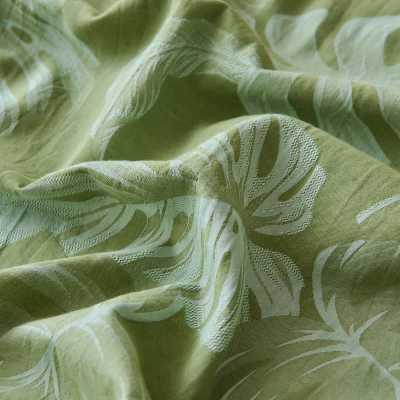 Ownkoti Green Monstera Cotton Gauze Jacquard Bedspread - image 7