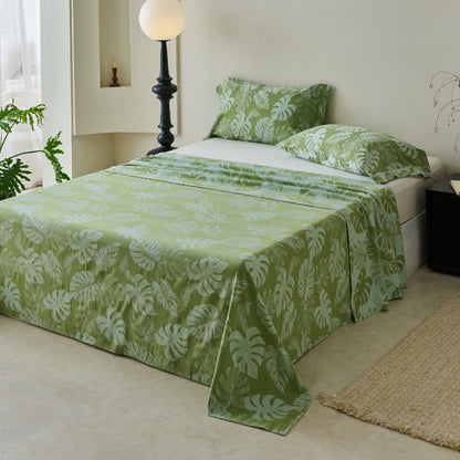 Green Monstera Cotton Gauze Jacquard Bedspread - image 6