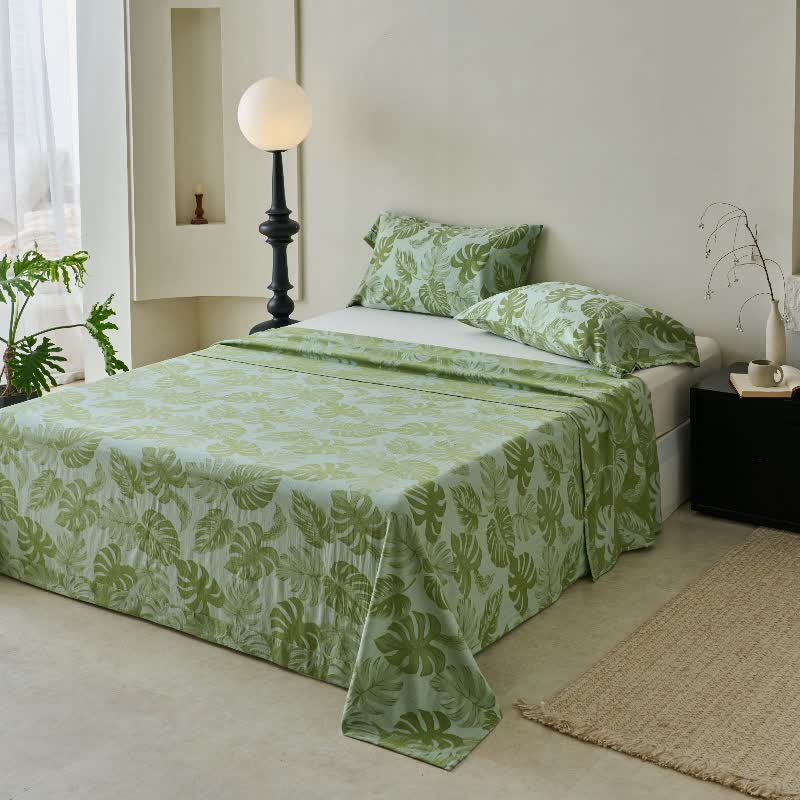 Ownkoti Green Monstera Cotton Gauze Jacquard Bedspread - image 1