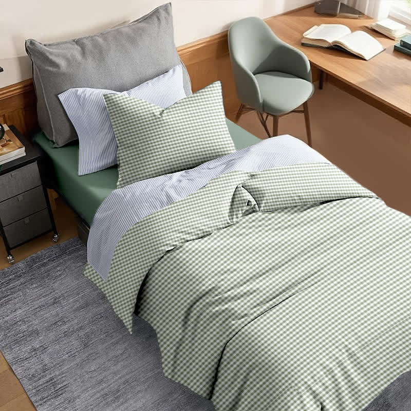 Ownkoti Cotton Plaid Duvet Cover Dorm Bedding Set - image 9