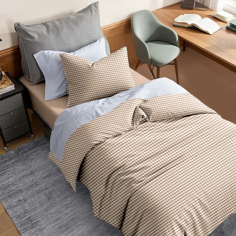 Ownkoti Cotton Plaid Duvet Cover Dorm Bedding Set - image 19