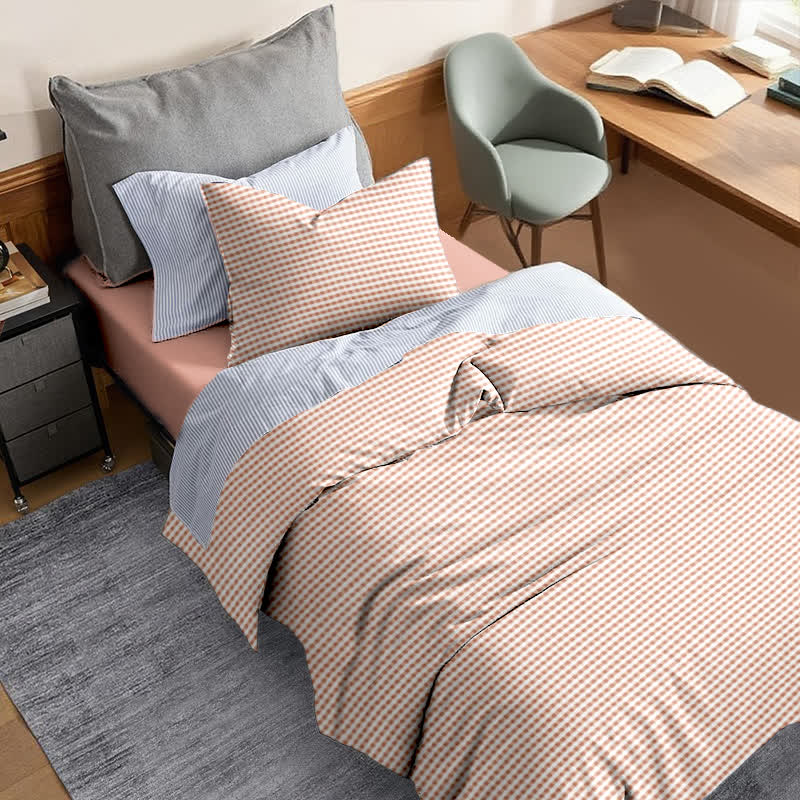 Ownkoti Cotton Plaid Duvet Cover Dorm Bedding Set - image 26