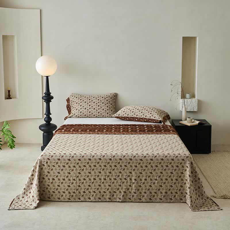 Ownkoti Nature-inspired Ginkgo Biloba Natural Cotton  Bedspread - Khaki - 2PCS Pillowcases - 41" x 20" - image 6