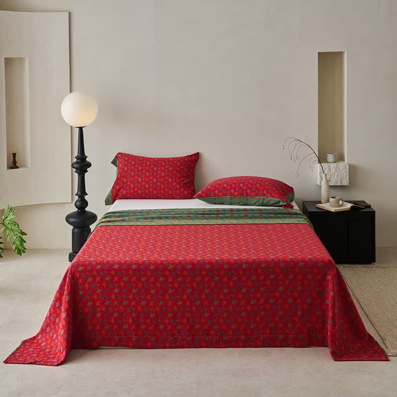 Ownkoti Nature-inspired Ginkgo Biloba Natural Cotton  Bedspread - Red - 2PCS Pillowcases - 41" x 20" - image 0