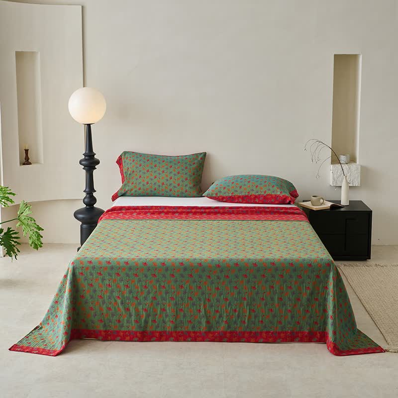 Ownkoti Nature-inspired Ginkgo Biloba Natural Cotton  Bedspread - Red & Green - 2PCS Pillowcases - 41" x 20" - image 15