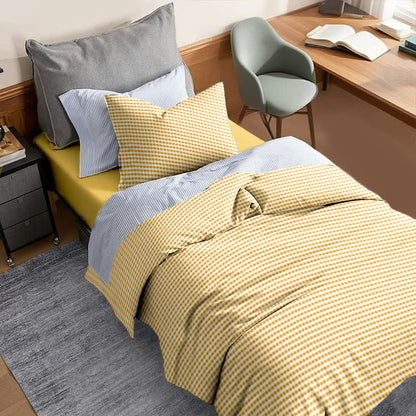 Ownkoti Cotton Plaid Duvet Cover Dorm Bedding Set - image 2