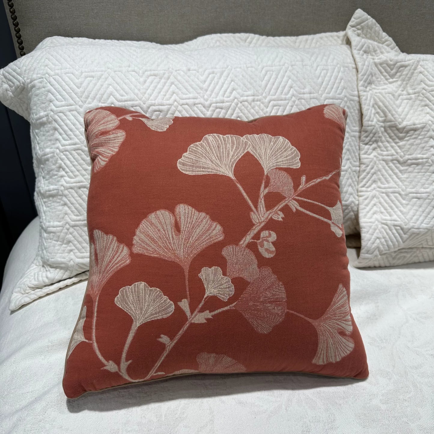 Ownkoti Rustic Ginkgo Leaf Accent Pillow - 18" x 18" - image 0