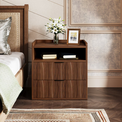 Two-tier Textured Drawer Nightstand - Walnut - image 0