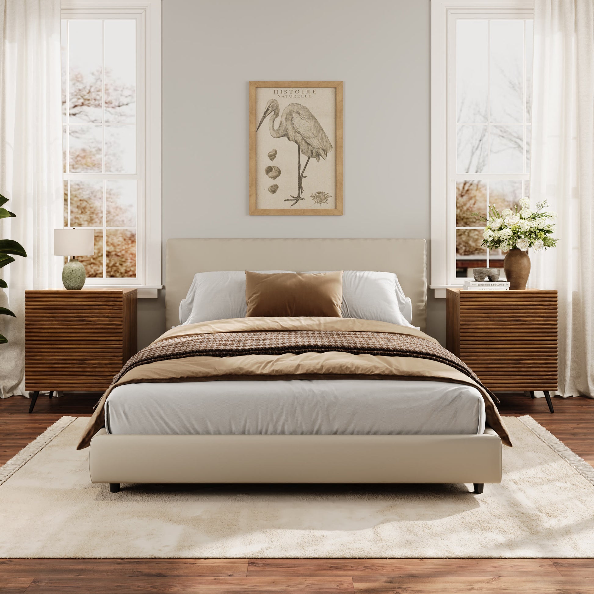 Striped Pattern Wood Nightstand Two-piece Set - Walnut - image 1