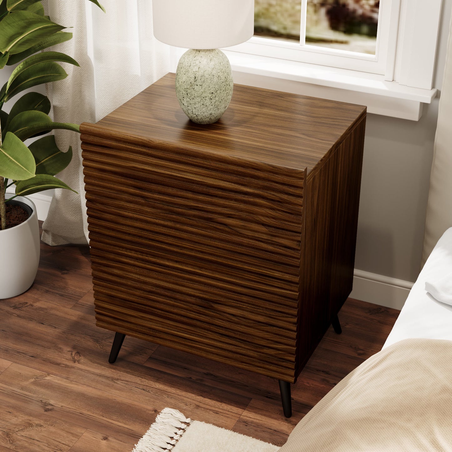Striped Pattern Wood Nightstand Two-piece Set - image 4