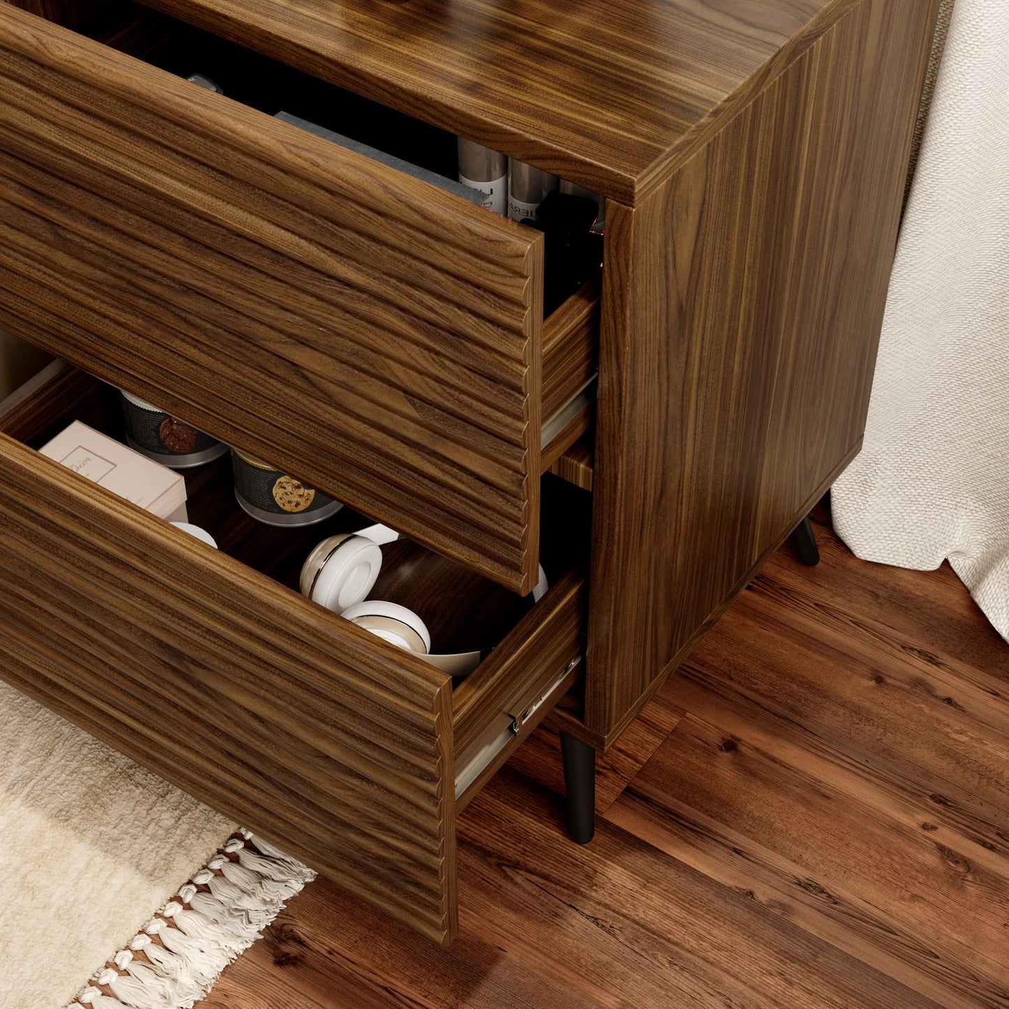 Striped Pattern Wood Nightstand Two-piece Set - image 8