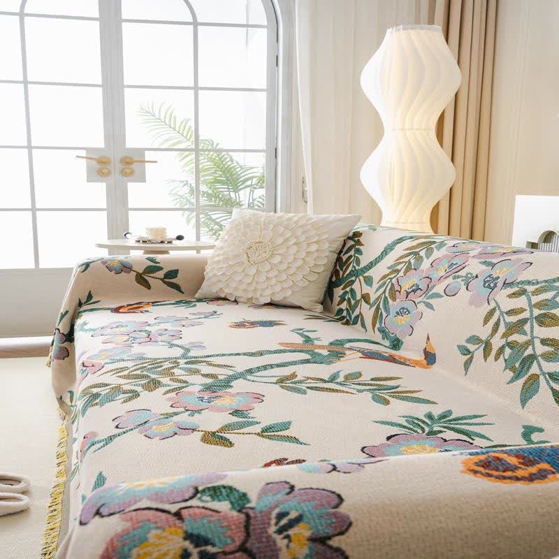 Green Leaf Floral Chenille Sofa Protector - image 4