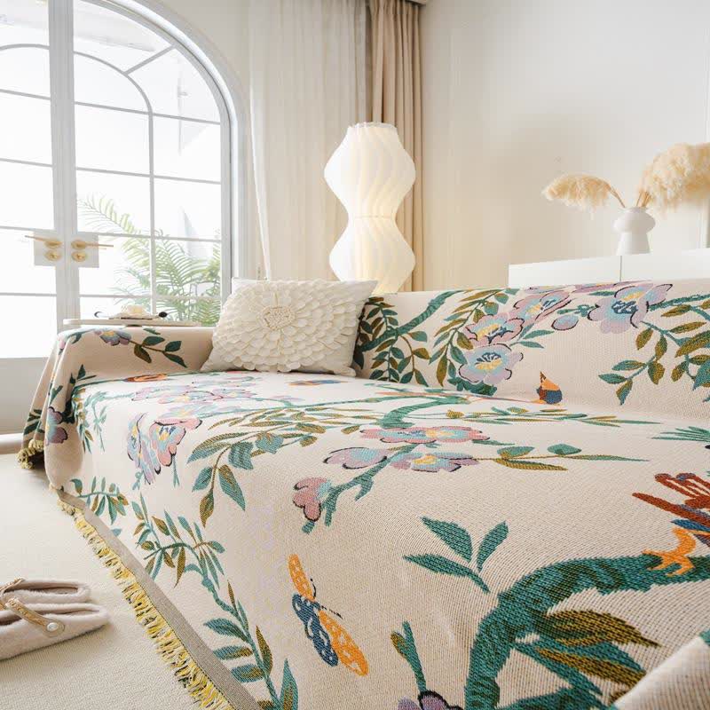 Green Leaf Floral Chenille Sofa Protector - image 5