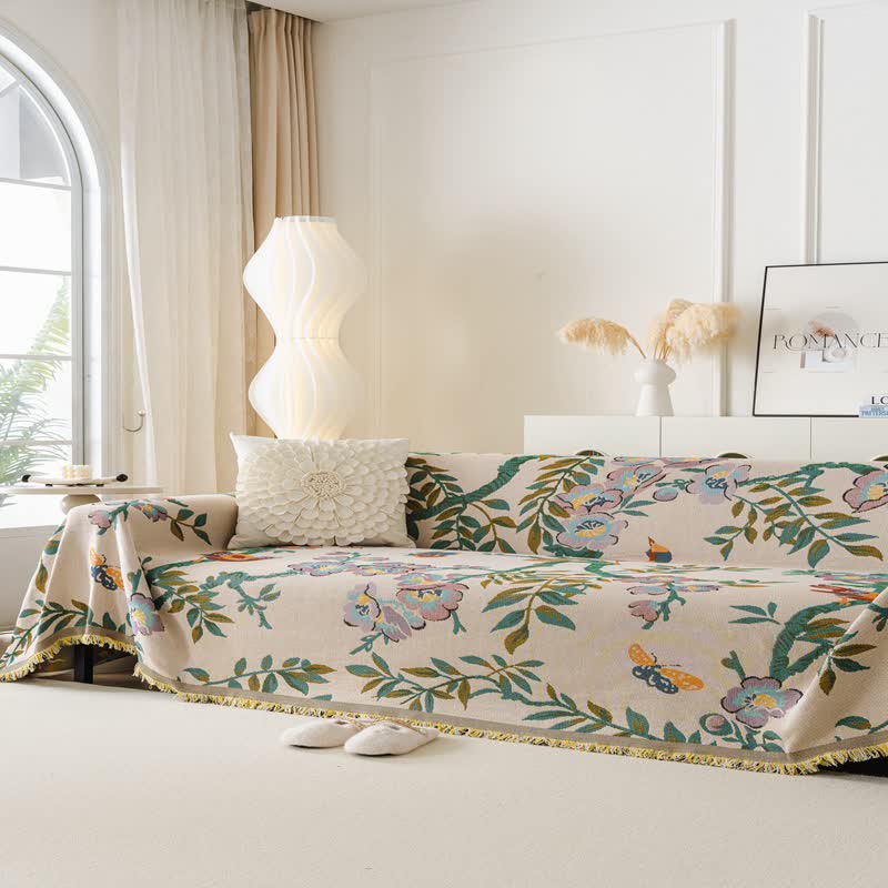 Green Leaf Floral Chenille Sofa Protector - image 3