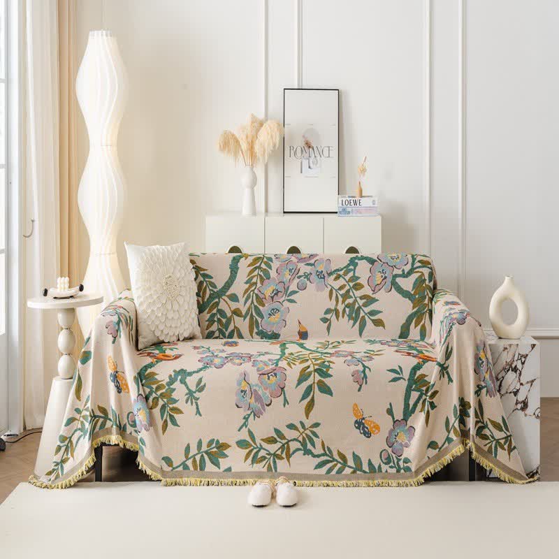 Green Leaf Floral Chenille Sofa Protector - 71" x 134" - image 1