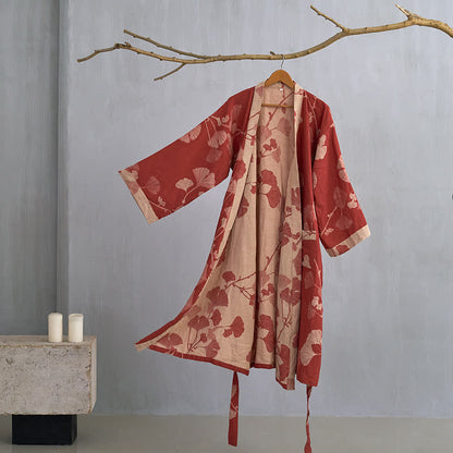 Ownkoti Ginkgo Leaf Cotton Gauze Kimono Robe - image 15
