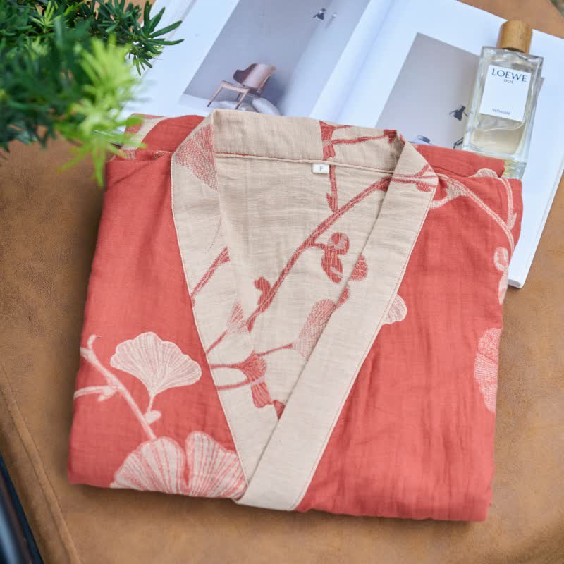 Ownkoti Large Ginkgo Leaf Cotton Kimono Robe - image 7