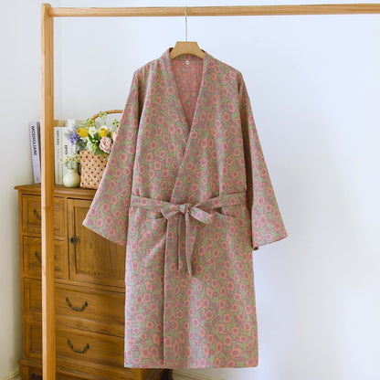 Begonia Cotton Japanese Kimono Robe - Green - L - image 13