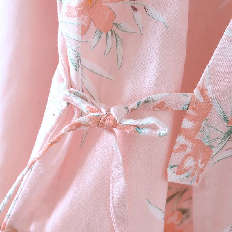 Peach Blossom Cotton Japanese Kimono Robe - image 8